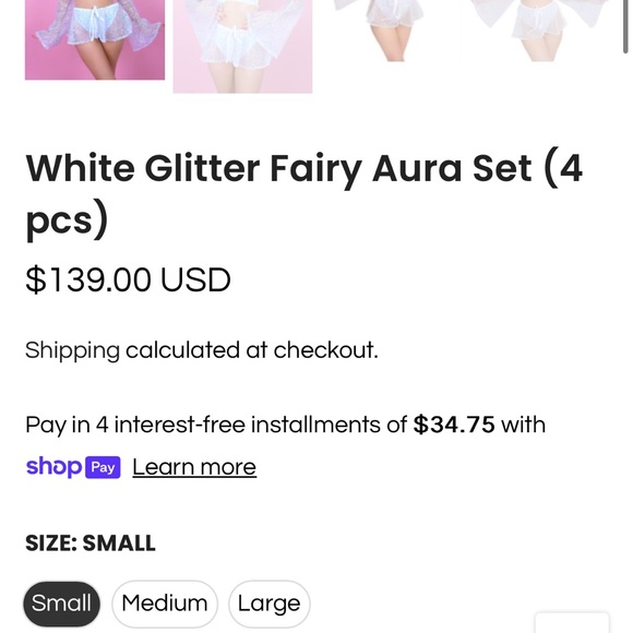 NWT The Lumi Shop Size Medium Fairy Aura  White Glitter Skirt Set - Picture 3 of 4